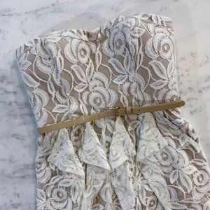 White Lace Nude Bridal Wedding Party Dress